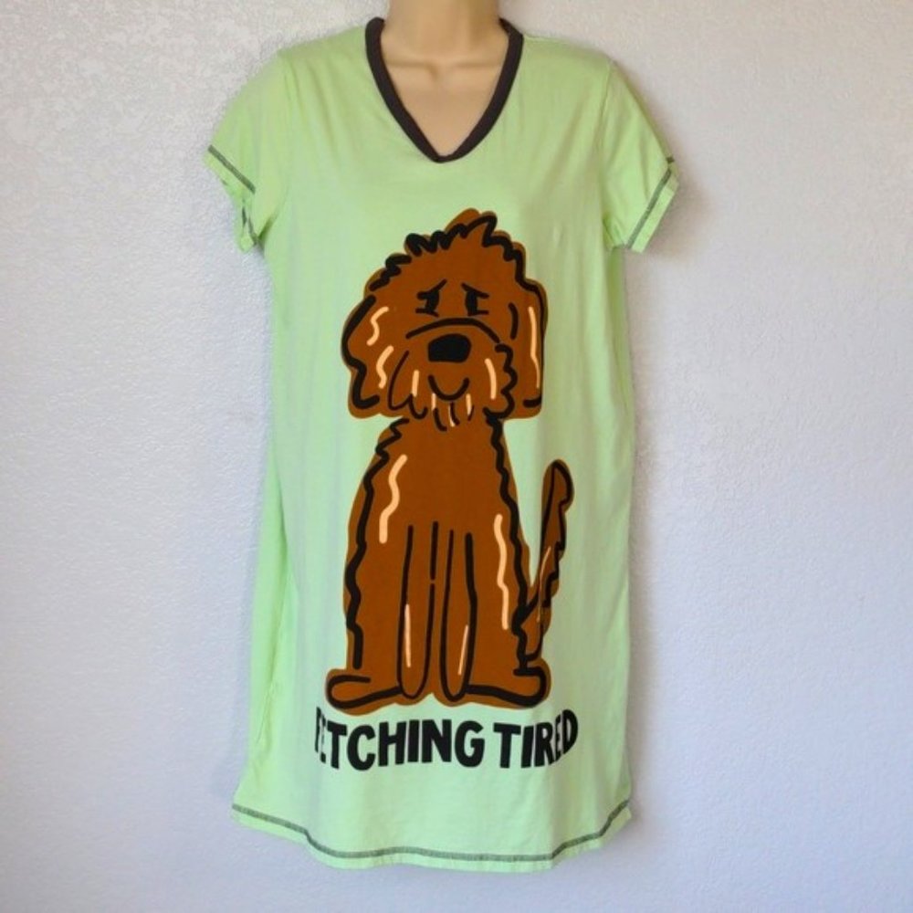 Lazy One Size S/M Sleep Shirt Pj's Green Fetching Tired